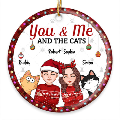 Christmas Cool Couple You Me And The Cats Personalized Circle Ornament