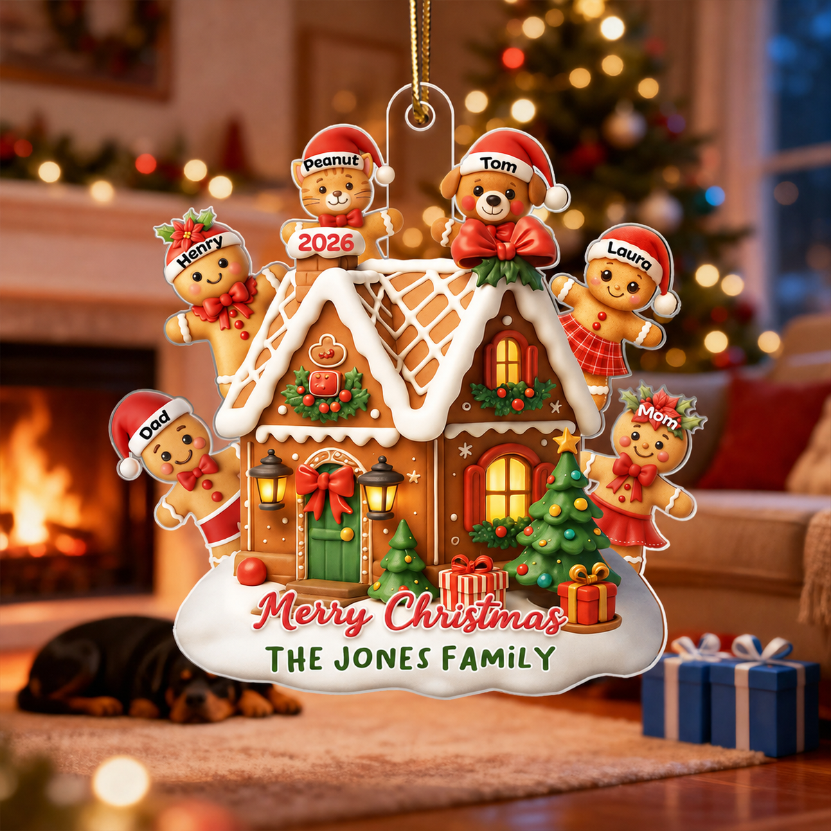 Gingerbread Family - Personalized Acrylic Ornament - Christmas Gift for Family, for Her, for Husband