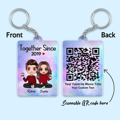 Doll Couple Sitting Together Since Scannable QR Code Personalized Acrylic Keychain