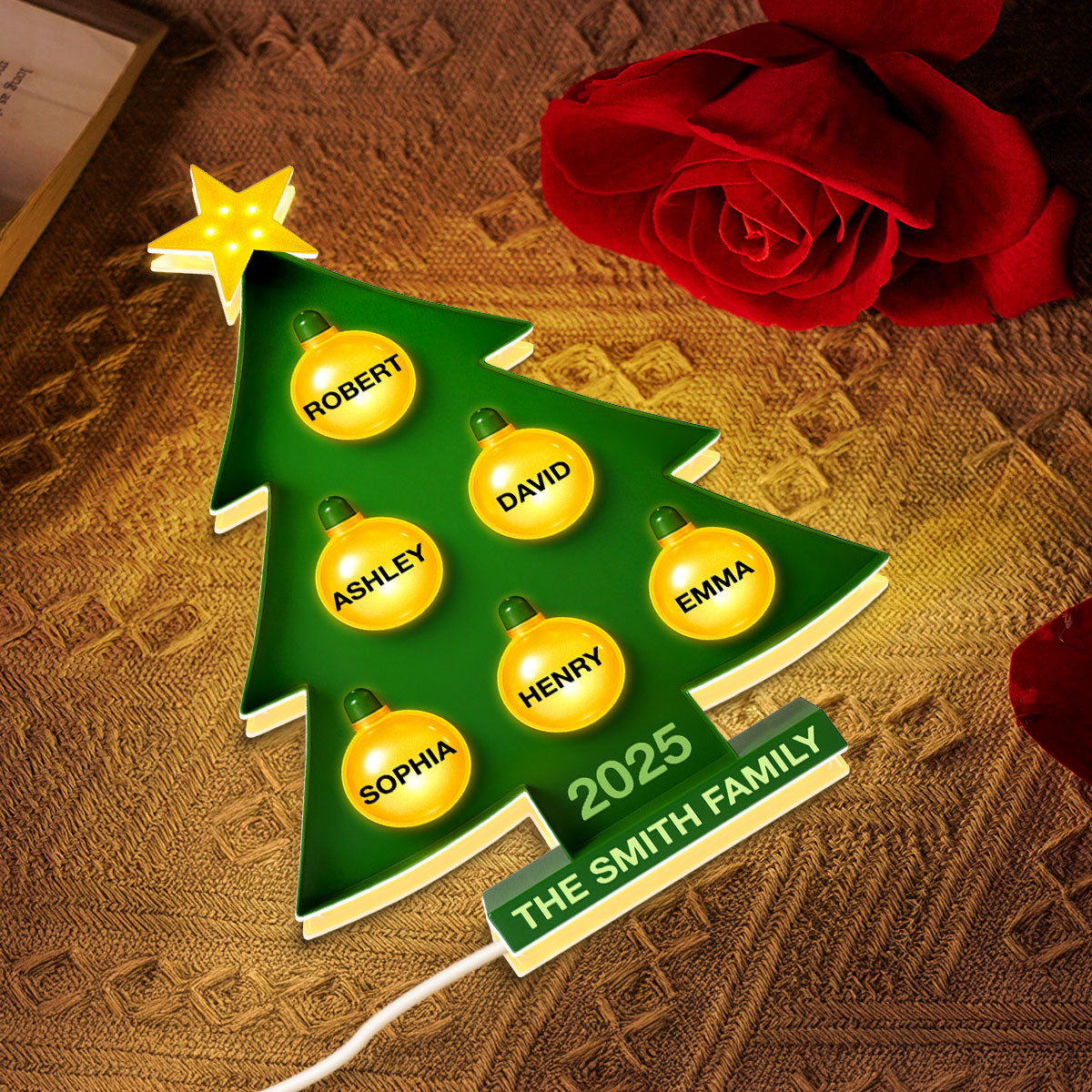 Family Christmas Tree Personalized Light Box, Christmas Decor Gift