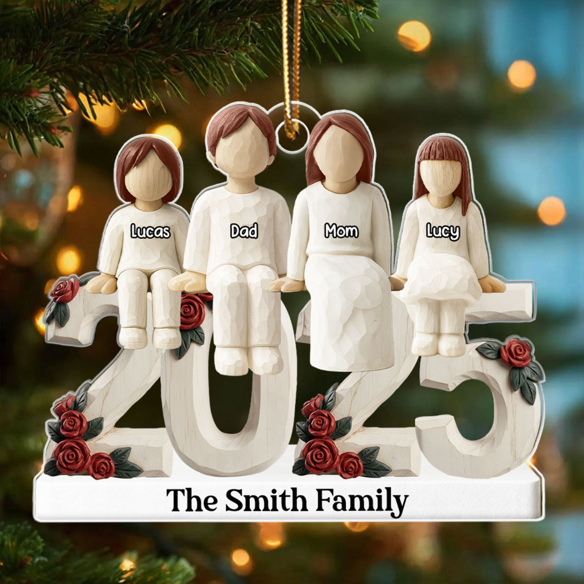 3D Effect Wooden Family Together 2025 - Personalized Acrylic Ornament - Heartwarming Christmas For Family
