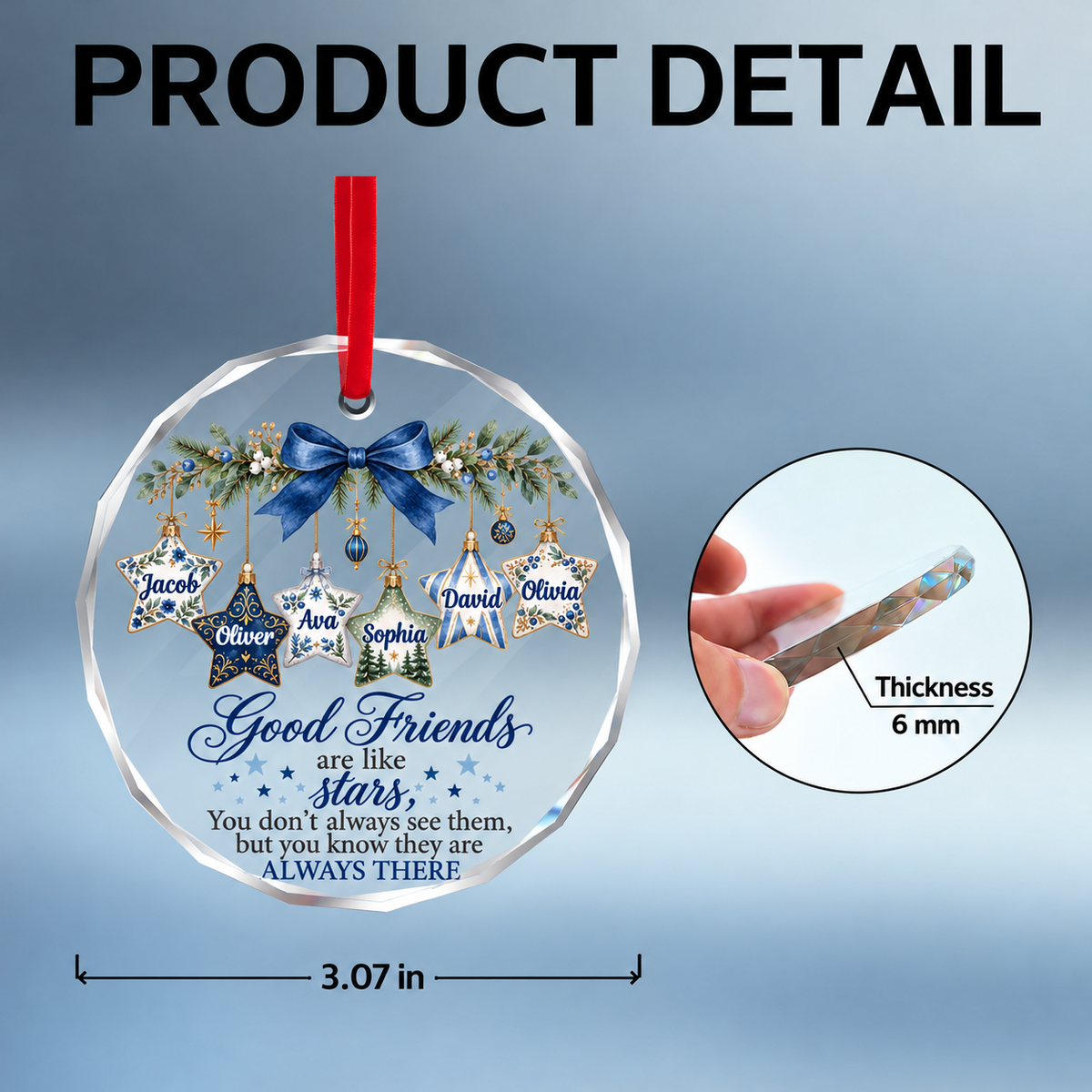 Good Friends Are Like Stars - Personalized Glass Ornament - Christmas Gift for Best Friends