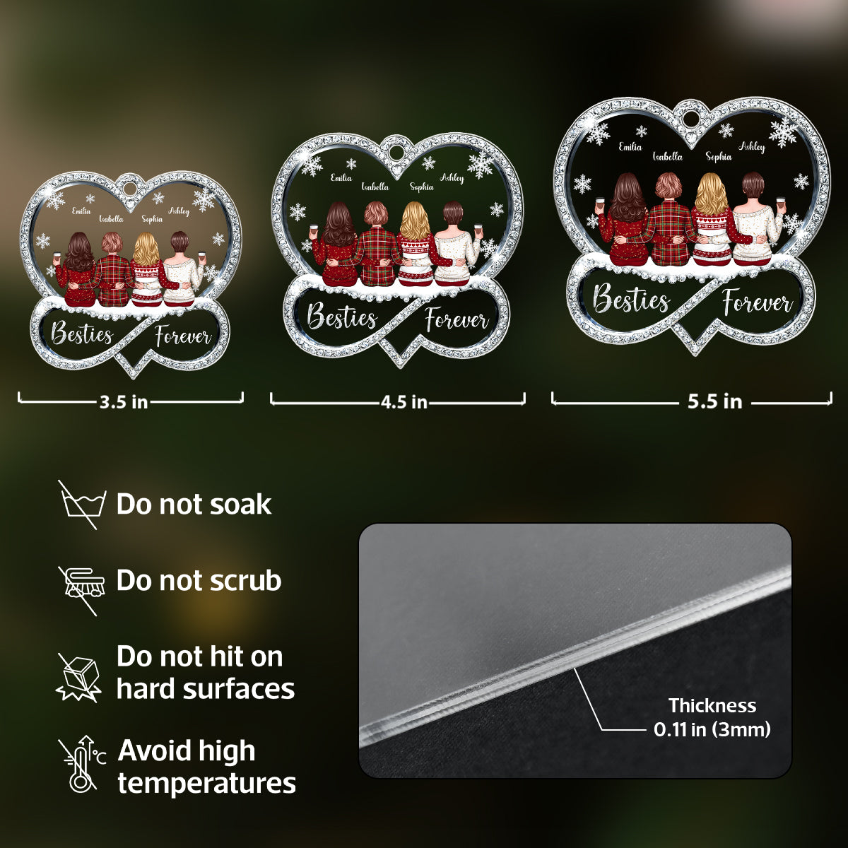 Sisters Forever Infinity Love 3D Crystal Effect - Personalized Acrylic Ornament - Christmas Gift for Sisters Siblings