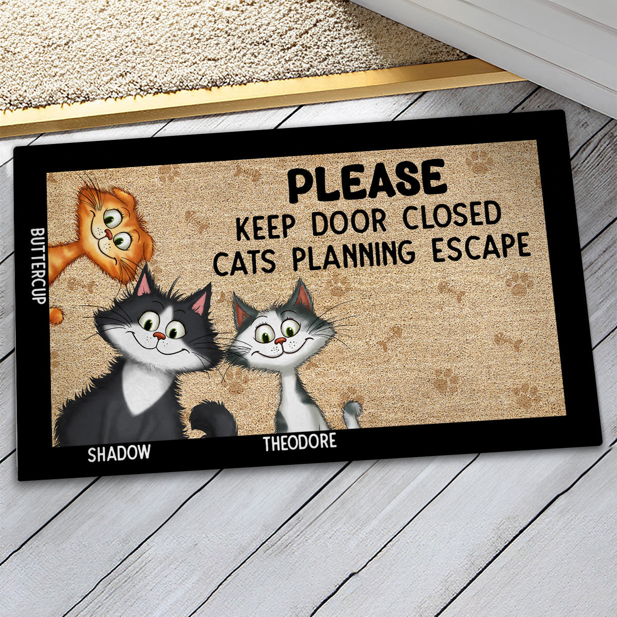 Keep Door Closed Cats Planning Escape Quirky Cats Personalized Doormat