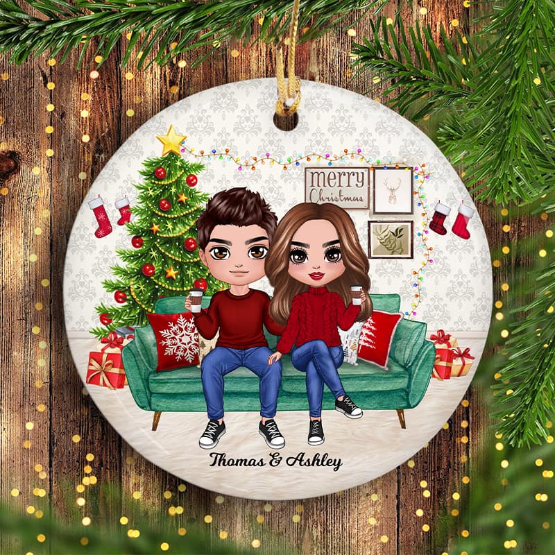 Couple Sitting In Living Room Personalized Circle Ornament