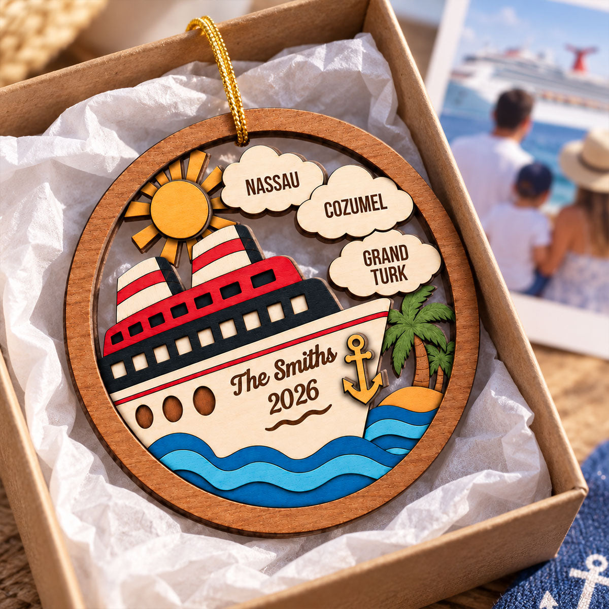 Our Family Cruise – Personalized 2-Layer Wooden Ornament – Custom Cruise Vacation Keepsake For Family