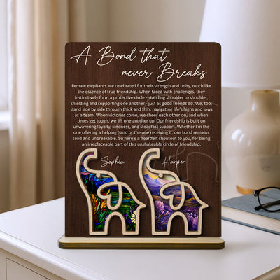 Elephant Friendship Story Besties Special Bond Personalized 2-Layer Standing Wooden Plaque, Birthday Gift, Friendship Gift For Best Friends
