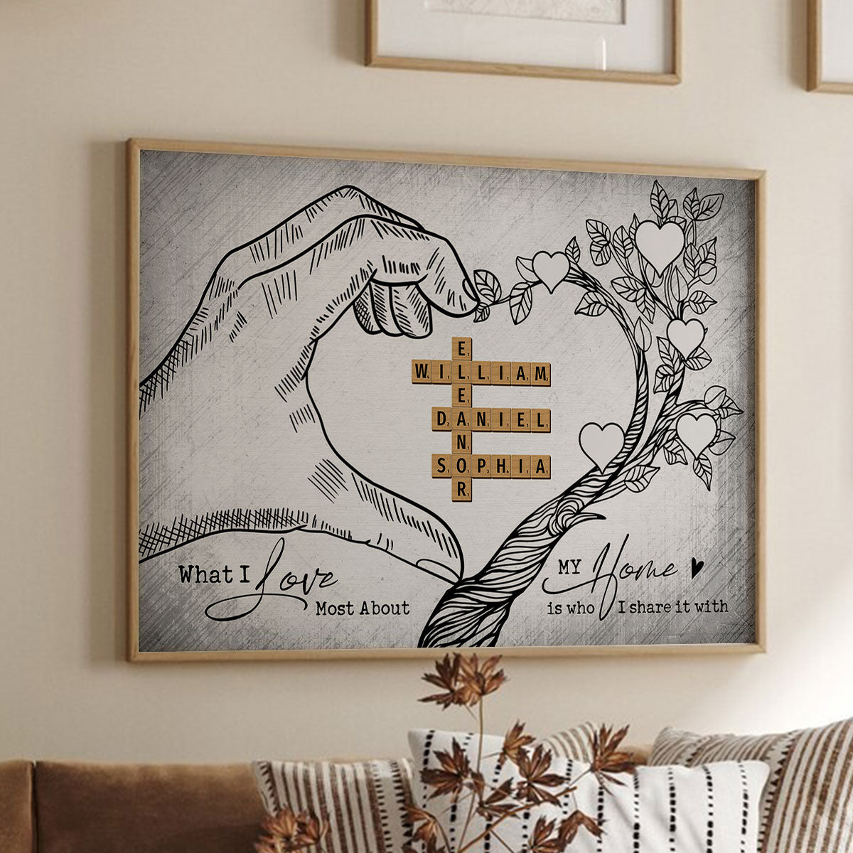 Heart Hand Tree Family Crossword Puzzle Personalized Poster