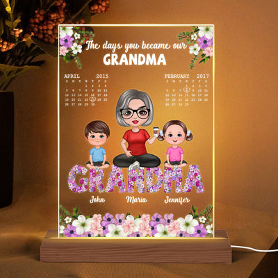 Grandma Grandkids Sitting On Flower Text Calendar Personalized Acrylic LED Night Light