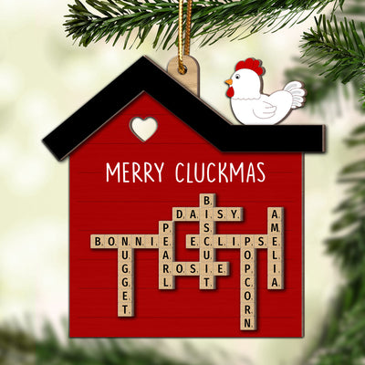 Chicken Coop Crossword Puzzle Art Personalized 2-Layer Wooden Ornament