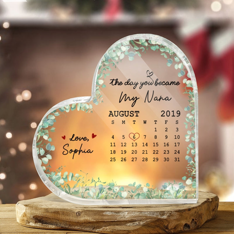The Day You Became My Mom Grandma Mother‘s Day Gift Personalized Acrylic Heart Plaque