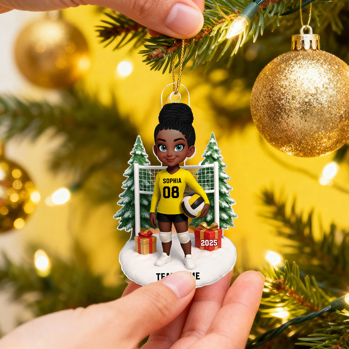 3D Effect Christmas Volleyball Player - Personalized Acrylic Ornament - Gift For Volleyball Lovers, School Volleyball Team