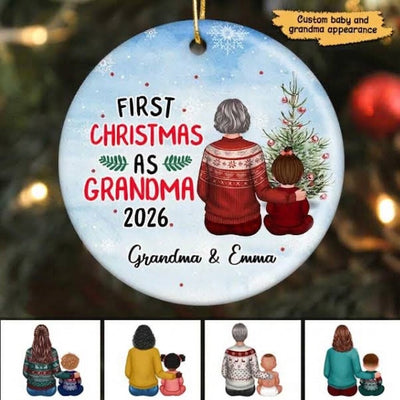 First Christmas As Grandma New Born Baby Personalized Circle Ornament