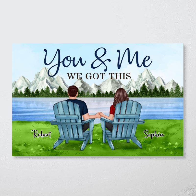Couple Back View Sitting At Lake Mountain Personalized Horizontal Poster