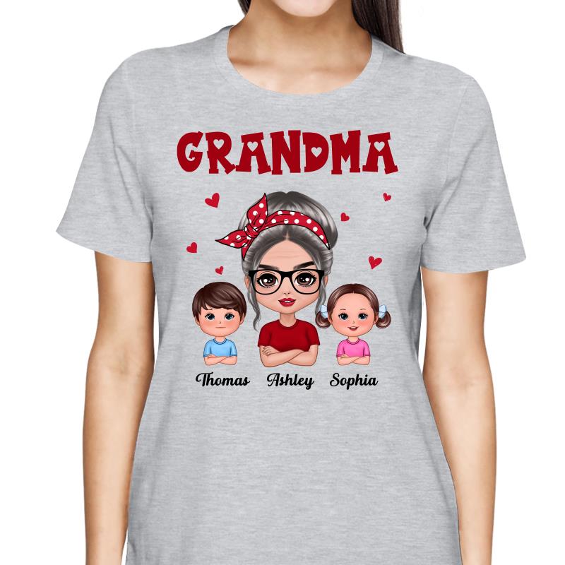 Grandma With Polka Dot Pattern Turban And Grandkids Personalized Shirt (Custom Any Title)