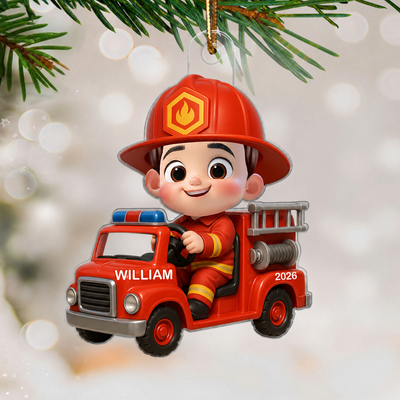 3D Effect Little Kid Boy Dream Job Firefighter Christmas Personalized Acrylic Ornament