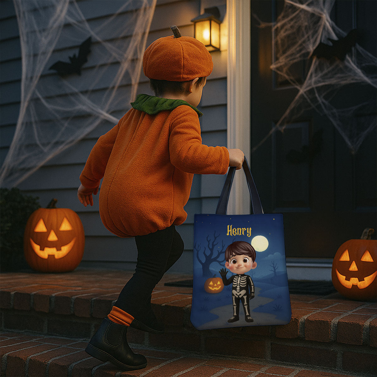 Halloween Theme Cute Cartoon Kids Personalized Tote Bag, Gift Bag, Treat Bag, Trick or Treat Bag For Kids