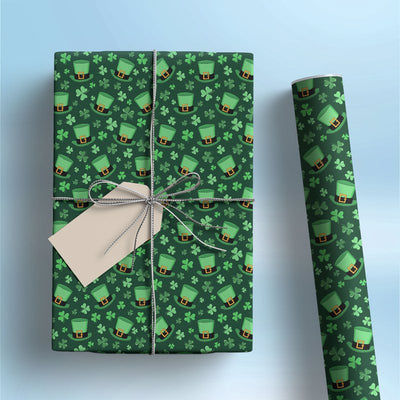 St. Patrick's Day Green Hat Clover Gift Wrapping Paper