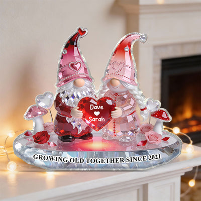 3D Effect Eternal Love Gnome Couple Forever Together - Personalized Acrylic Block Plaque - Gift For Couple, Gift For Him, For Her