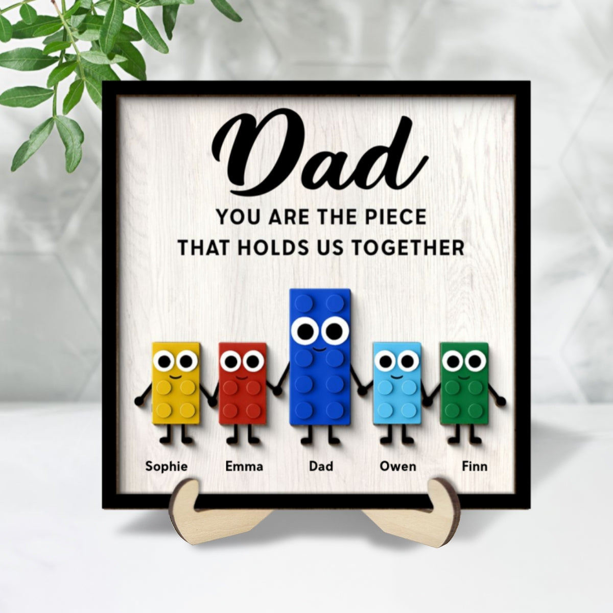 Dad And Kids Cute Puzzle Personalized 2-Layered Wooden Plaque, Father's Day Gift for Dad, Gift for Husband