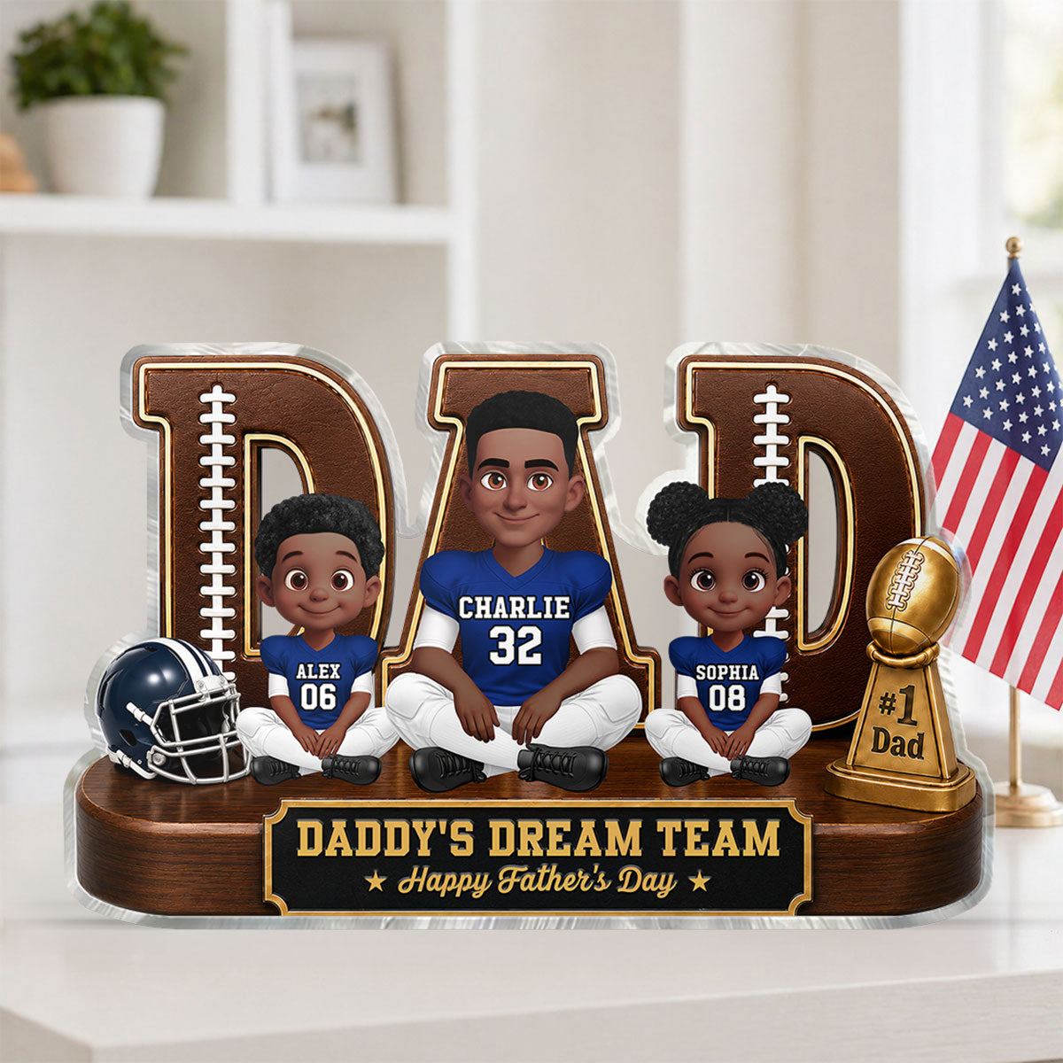 American Legend Football Family Daddy's Dream Team - Personalized Acrylic Block Plaque - Father's Day Gift For Dad, Husband