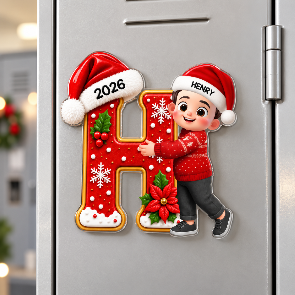 Joyful Christmas Letter Hug - Personalized Acrylic Fridge Magnet - Gift For Boys, Girls, Grandkids