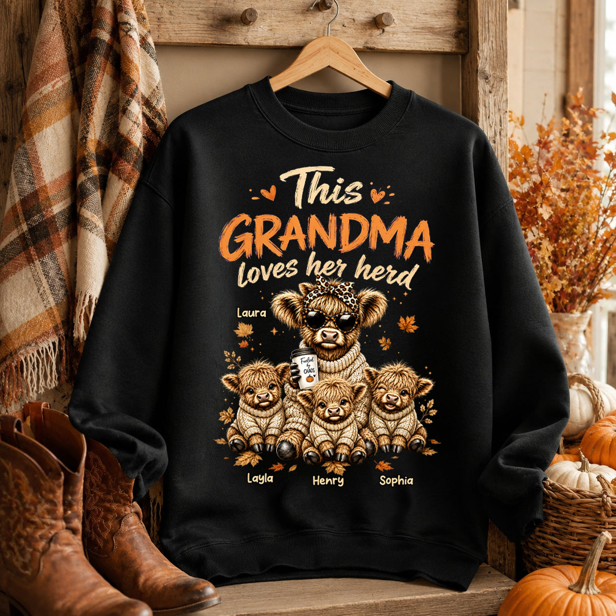 This Grandma Loves Her Herd Fall Season - Personalized Shirt - Cozy Autumn Tee for Grandma