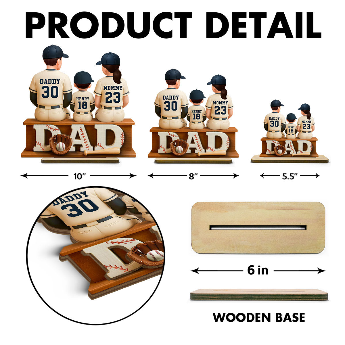 Personalized Baseball Theme Standing Wooden Plaque, Father's Day Gift for Baseball Dad, Gift for Husband