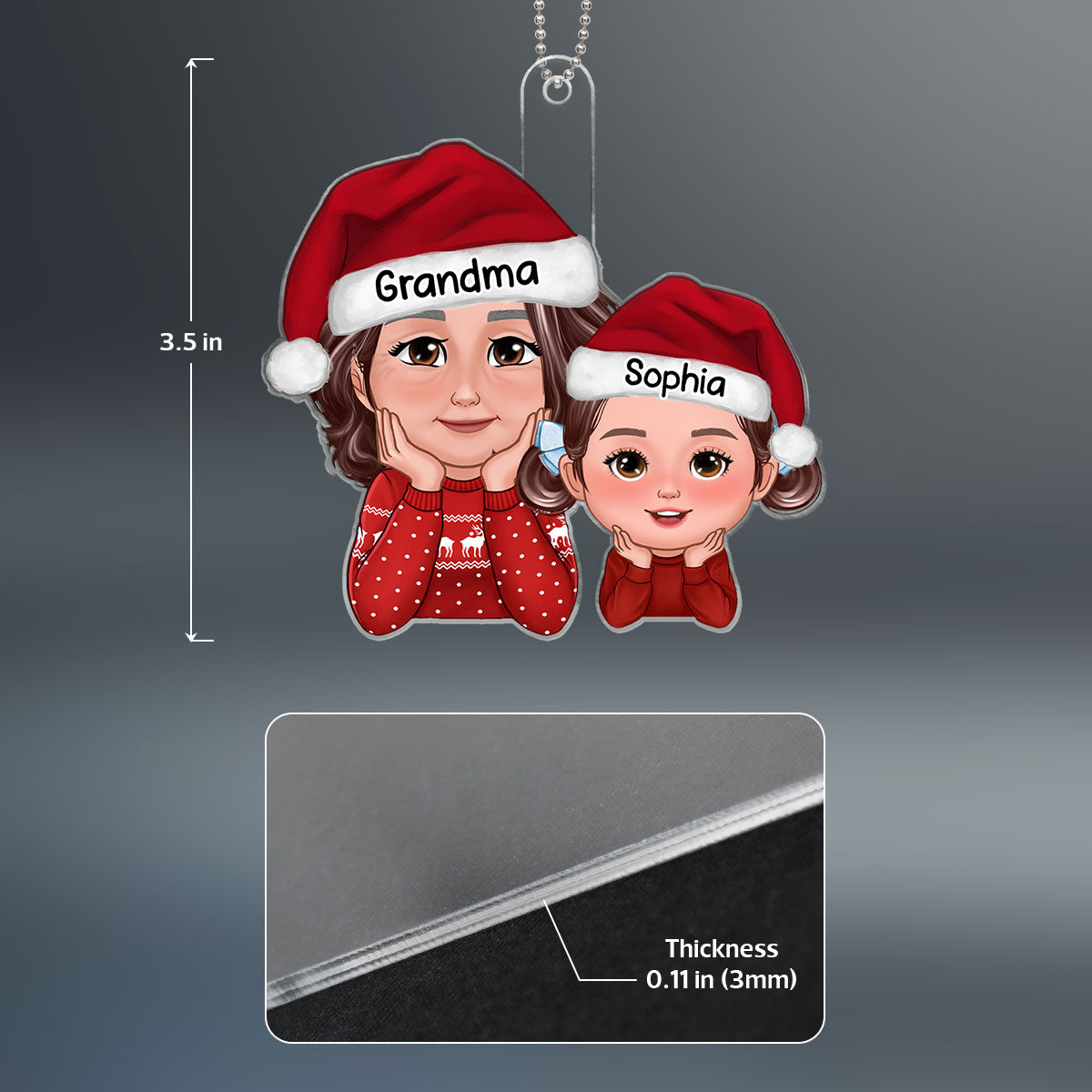 Pretty Grandma Granddaughter Grandson Chin On Hands Personalized Acrylic Ornament