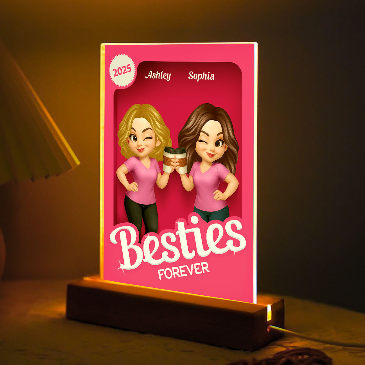 Besties Partner In Crime Pink 3D Effect Action Figure Personalized Acrylic LED Night Light