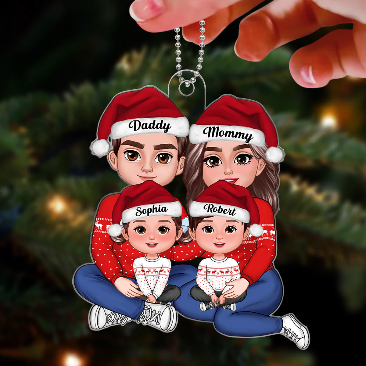 Happy Family Happy Face Sitting Hugging Personalized Acrylic Ornament