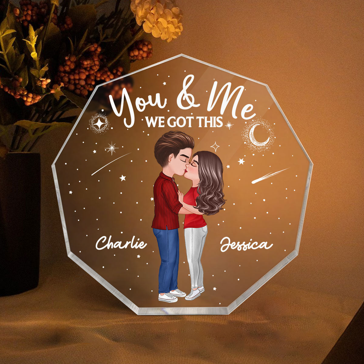 Doll Couple Kissing Personalized Nonagon Acrylic Plaque - Valentine‘s Day Gift - Anniversary Gift For Her - Gift For Him