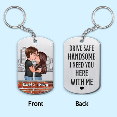 Doll Couple Kissing Drive Safe Handsome Personalized Metal Keychain