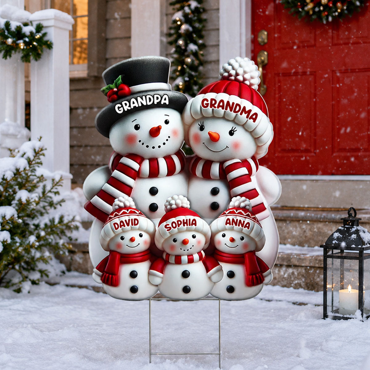 Christmas Cute Snowman Grandpa Grandma Grandkids - Personalized Yard Sign - Christmas Decor For Grandparents