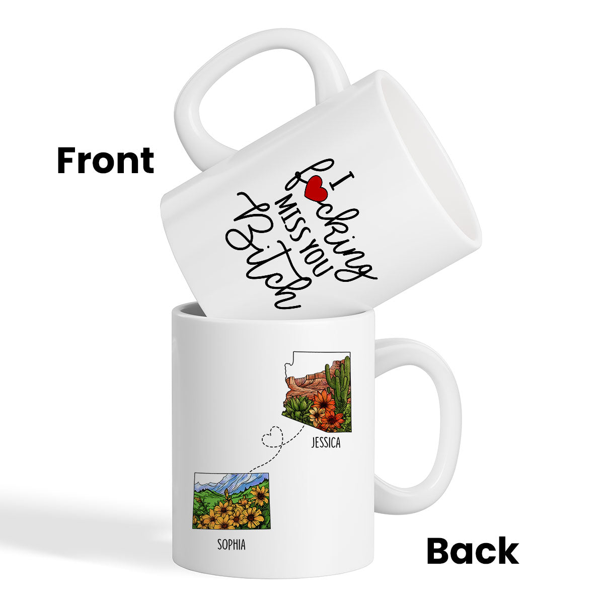 Long Distance Best Friend Moving Gift Watercolor Wildflower State Map Personalized Mug