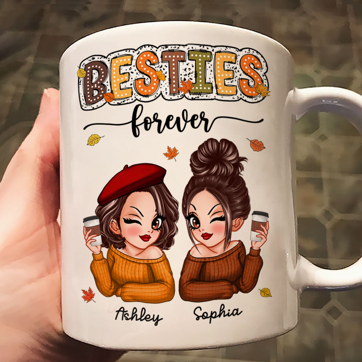 Pretty Besties Sisters Fall Season Pattern Personalized Mug