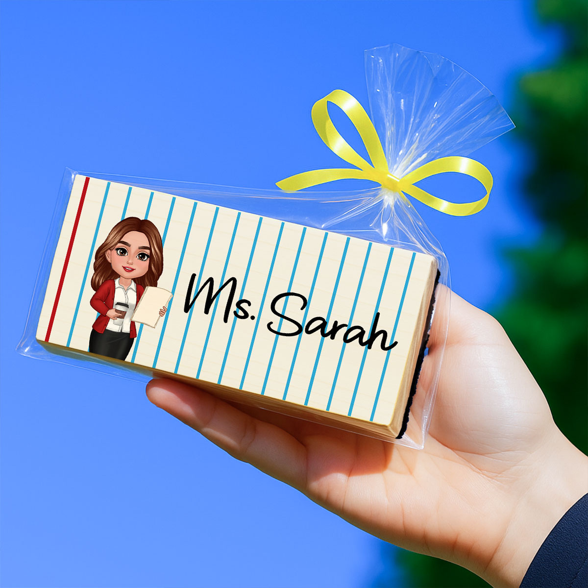 Doll Teacher Notebook Pattern Personalized Chalkboard/Whiteboard Eraser with Marker, Teacher Appreciation Gift, Back To School Gift