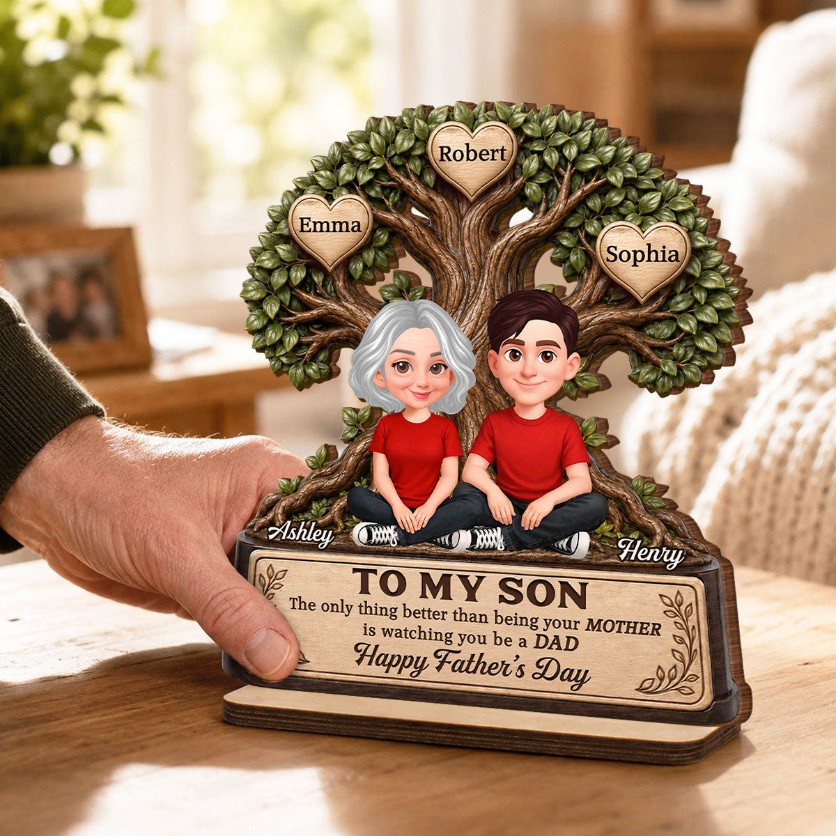To My Son Watching You Be A Dad From Mom - Personalized 2-Layered Wooden Plaque - Father's Day Gift For Son