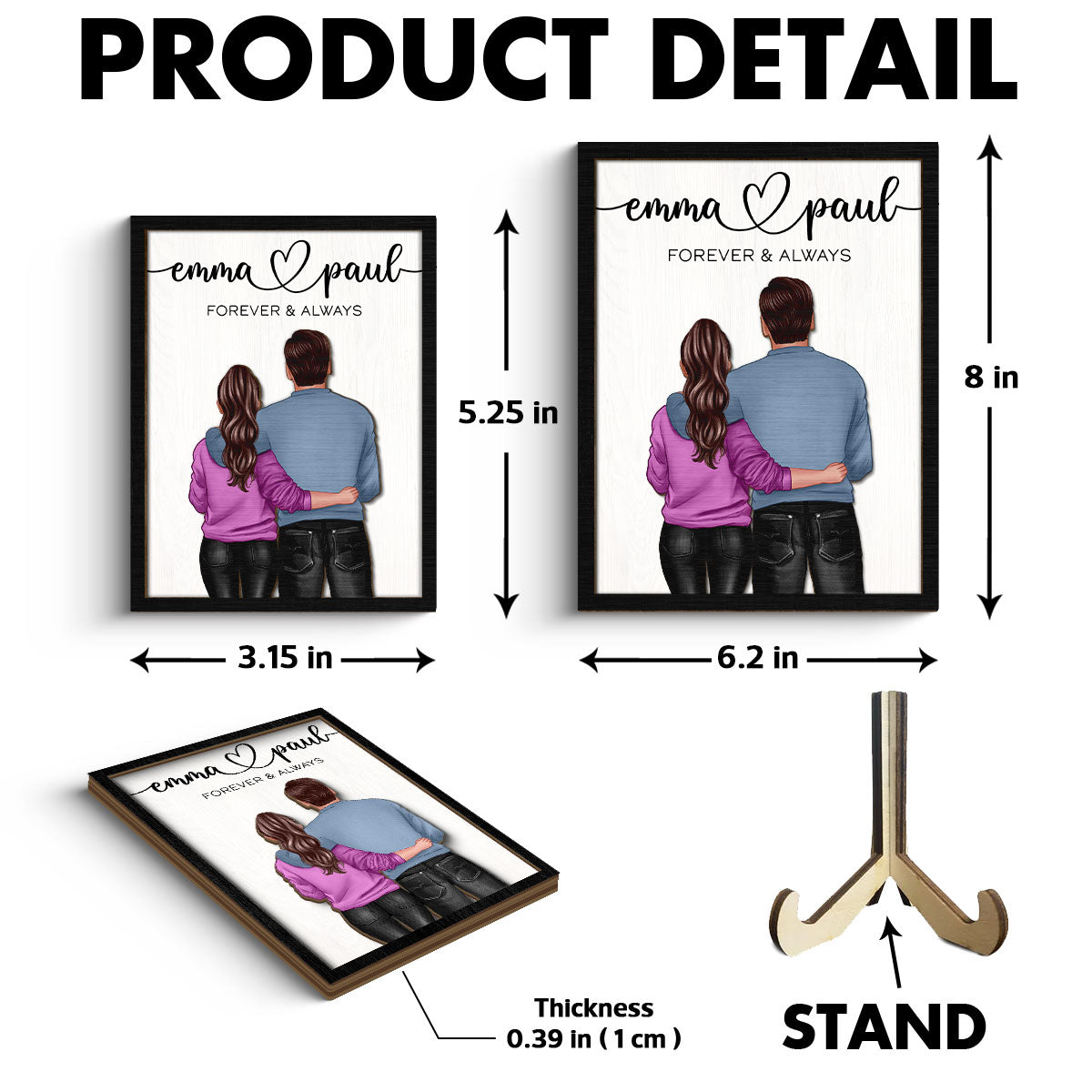 Couple Forever & Always Standing Back View Valentine‘s Day Gift For Him Gift For Her Personalized 2-Layer Wooden Plaque
