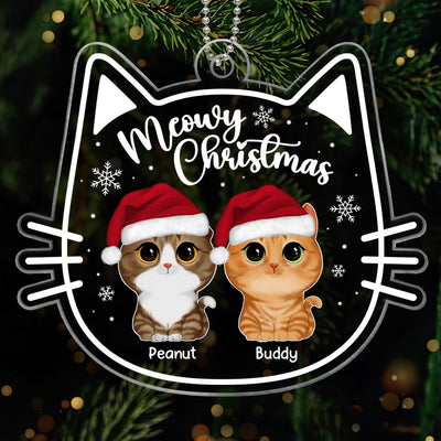 Cat Face Shape Watercolor Cute Cats Meowy Christmas Personalized Acrylic Ornament