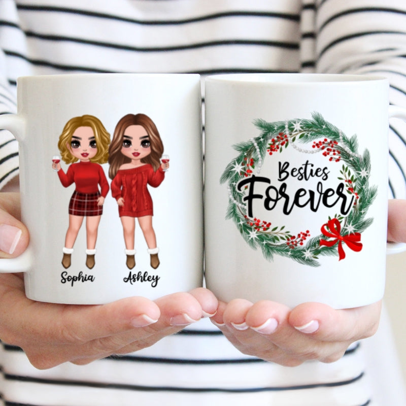 Christmas Wreath Doll Besties Standing Personalized Mug