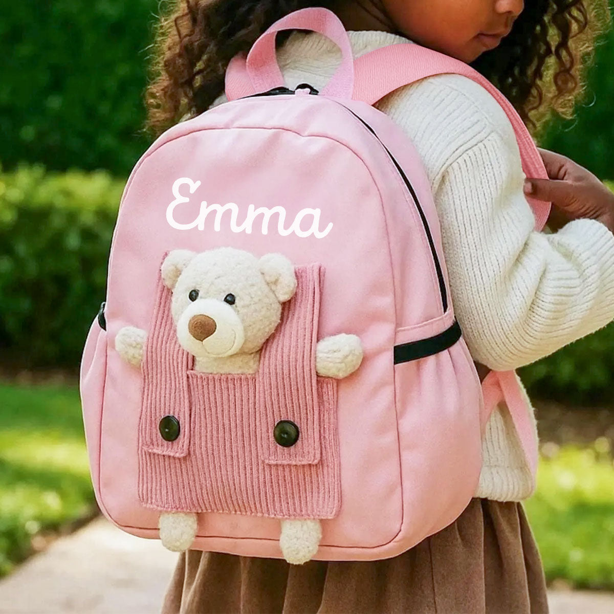 Cute Teddy Bear Nursery Backpack School Bag with Printed Kid’s Name, Back to School Gift for Kids