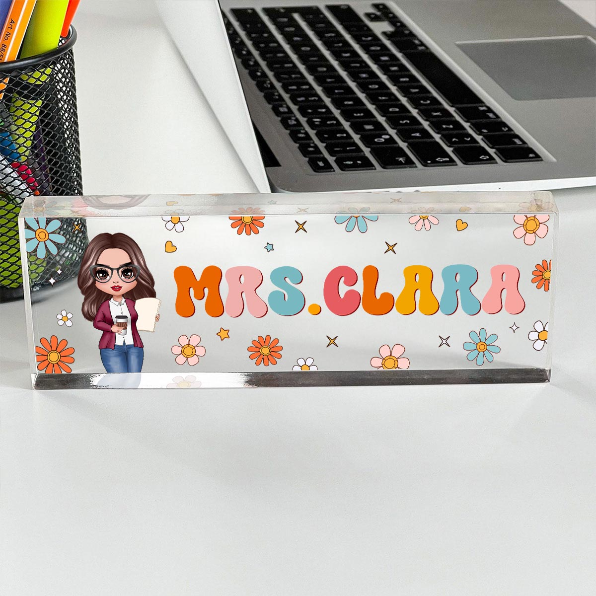 Teacher Beautiful Personalized Acrylic Desk Name Plate, Teacher Appreciation Gift, Back To School Gift For Teacher