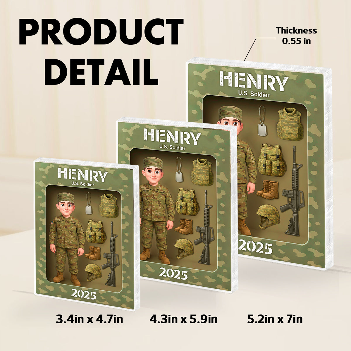 Army Action Figure 3D Effect - Personalized Acrylic Block - Special Christmas Gift For The Brave Soldier