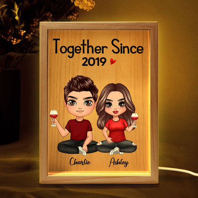 Doll Couple Sitting Gift For Him Gift For Her Personalized Wooden Frame Light Box