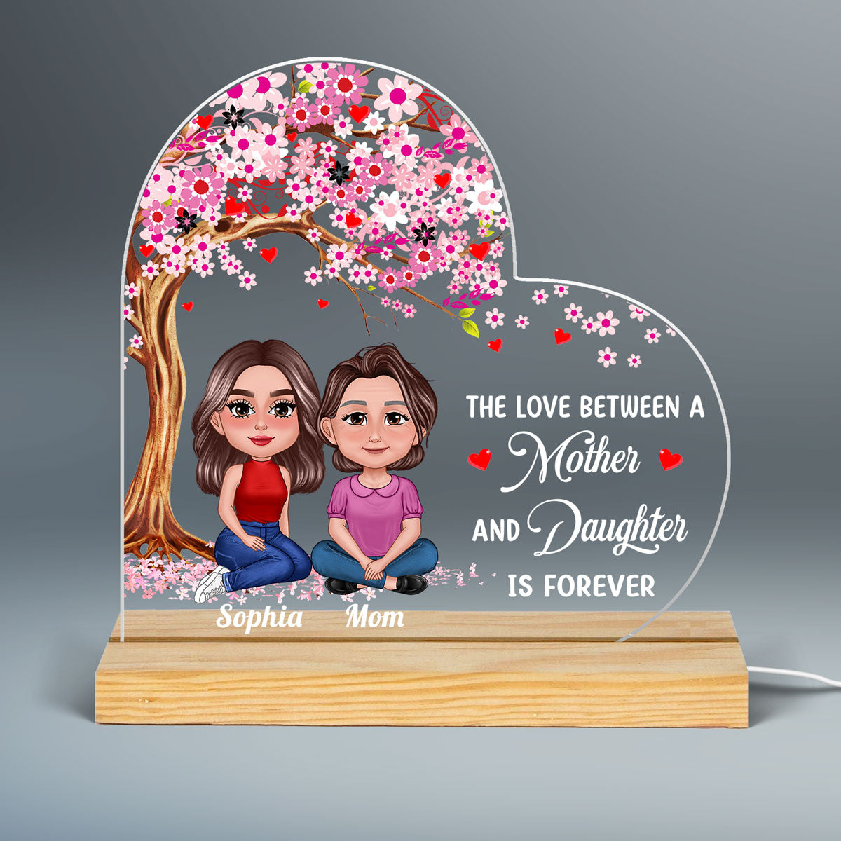 Pretty Doll Mother Daughters Under Tree Personalized Acrylic Custom Shape LED Night Light