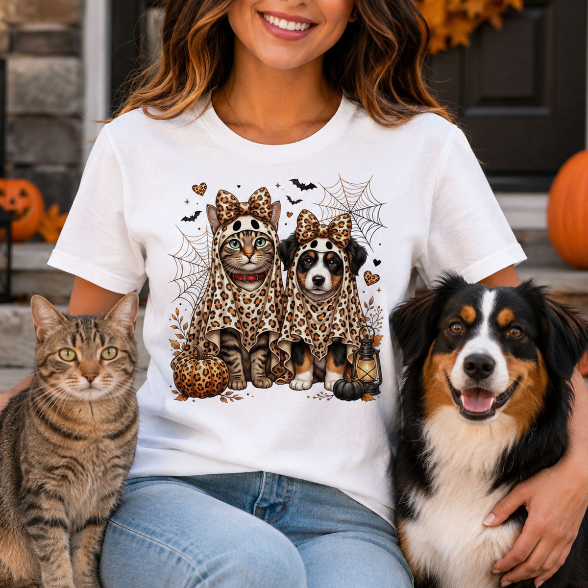 Custom Dog Cat Pet Ghost from Photo - Personalized Shirt - Trendy Halloween Tee for Dog Mom, Cat Mom