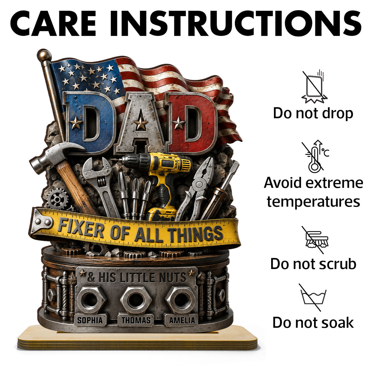 Dad Fixer of All Things Master Handyman- Personalized 2-Layered Wooden Plaque - Father's Day Gift for Dad, Husband