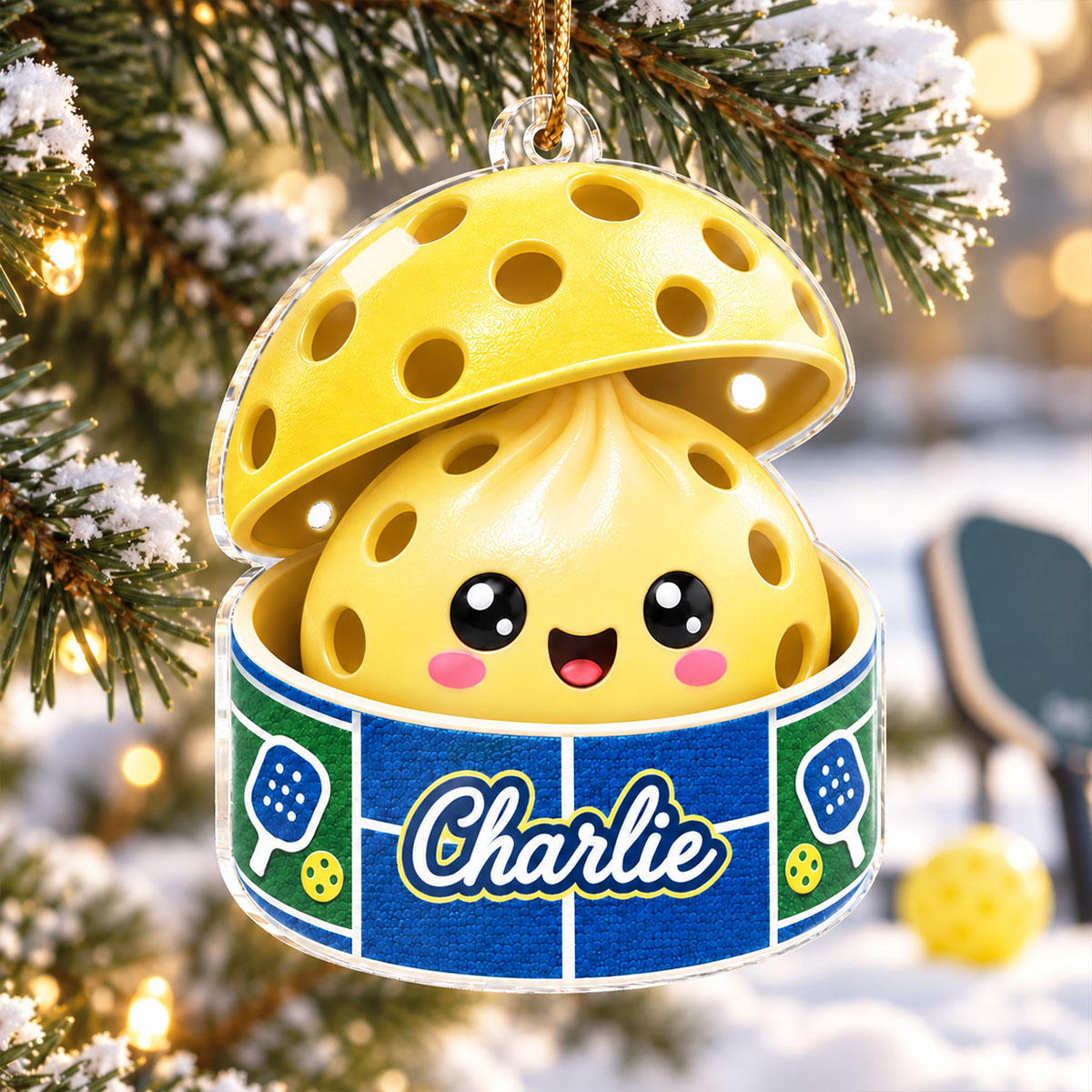 Custom Pickleball Dumpling Squishy Style - Personalized Acrylic Ornament - Christmas Gift for Son, Daughter, Grandkids