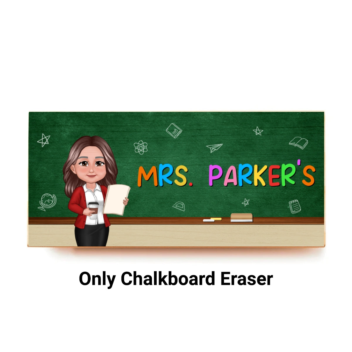 Doll Teacher Green Board Personalized Chalkboard/Whiteboard Eraser with Marker, Teacher Appreciation Gift, Back To School Gift